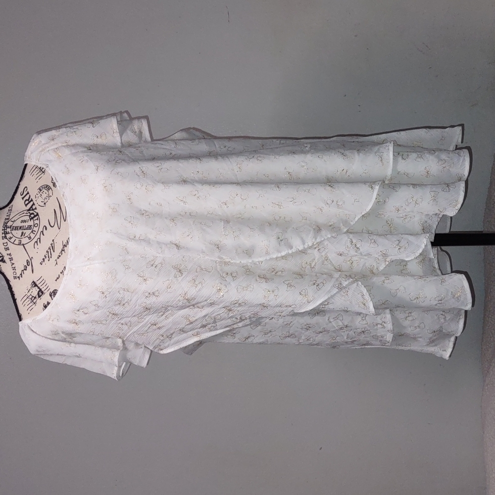 CB Ruffles Tops Plus Size 3X Gold Ribbon Print 100% Polyester